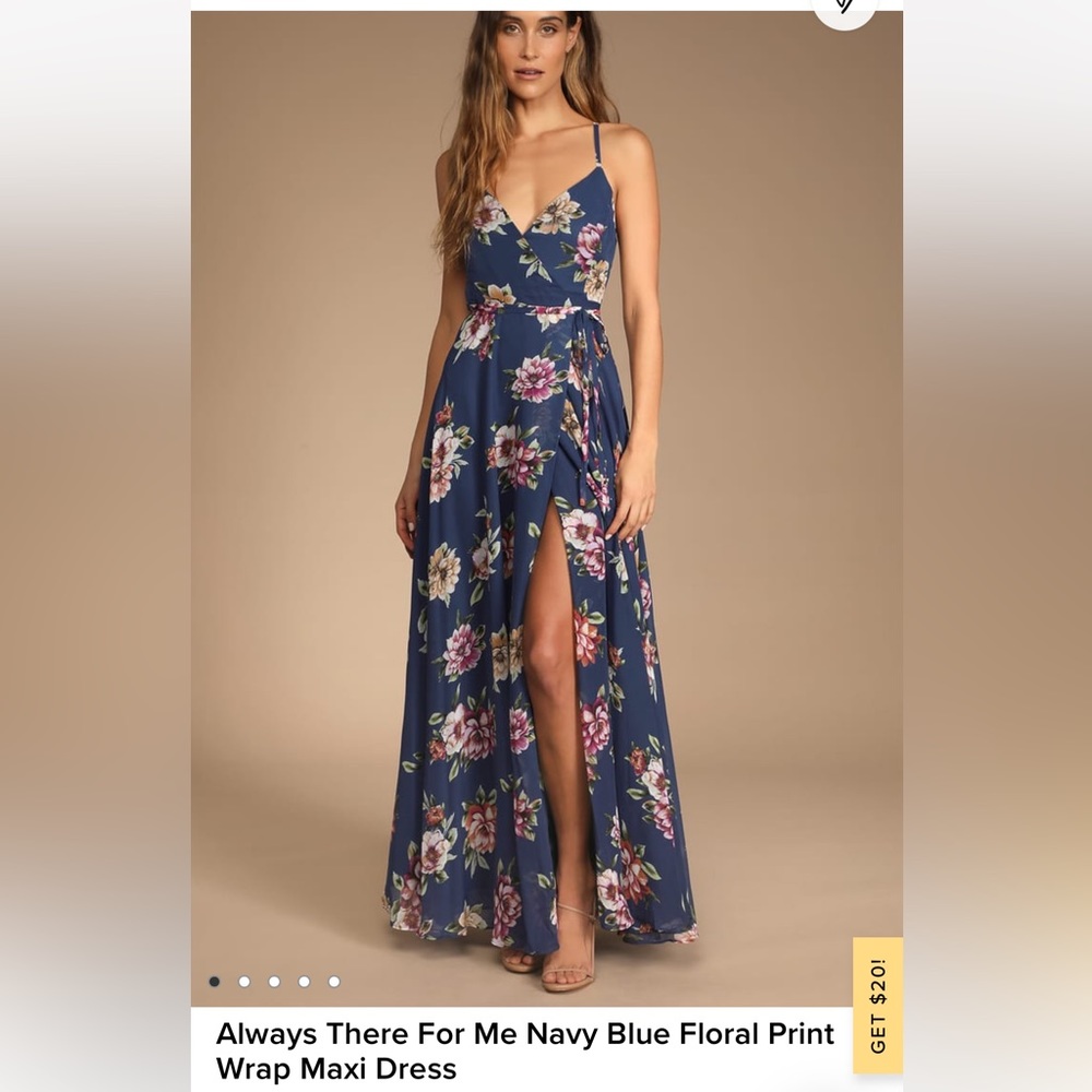 Lulu’s Always There 4 Me Navy Blue Floral Print Wrap Maxi Dress, Size S, worn 1x